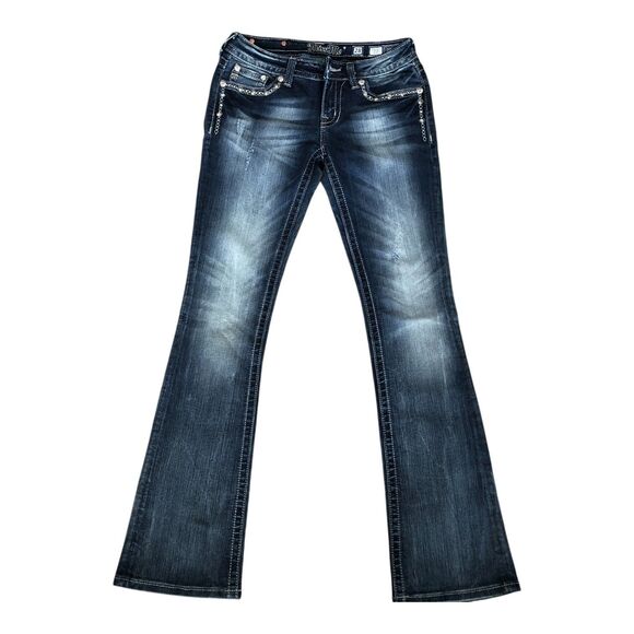 Miss Me Denim - Miss Me Thick Stitched Retro Y2K Low Rise Boot Cut Denim Womens Jeans 28x34